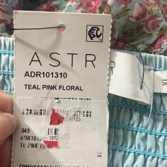 ASTR The Label Teal Pink Floral Ruched Sweetheart Mini Dress X-Large NWT