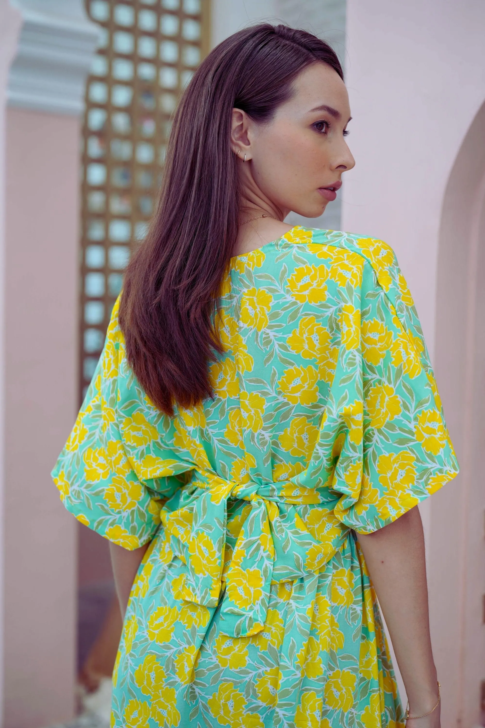 Aubrey Floral Wrap Top and Midi Skirt Matching Set in Yellow Garden (Sample Sale)