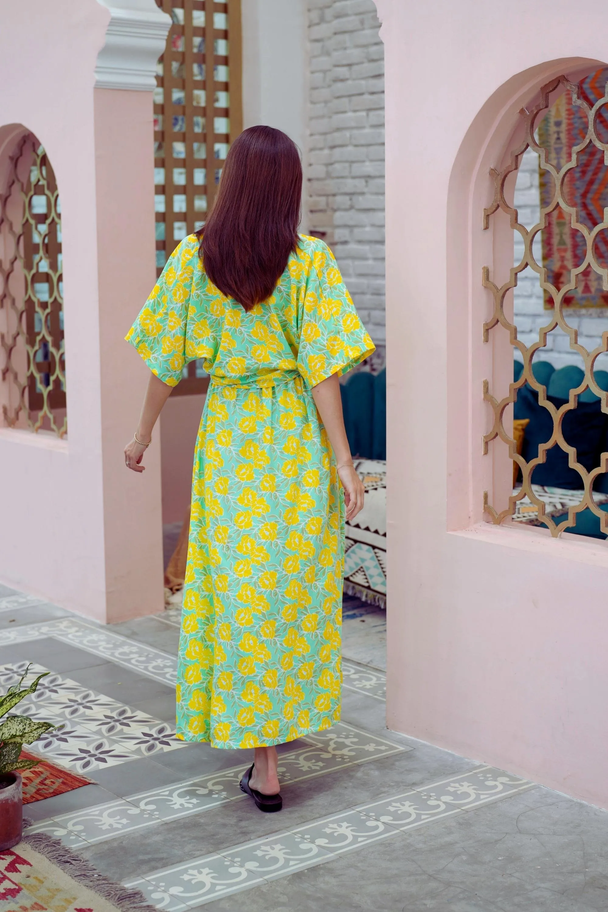 Aubrey Floral Wrap Top and Midi Skirt Matching Set in Yellow Garden (Sample Sale)