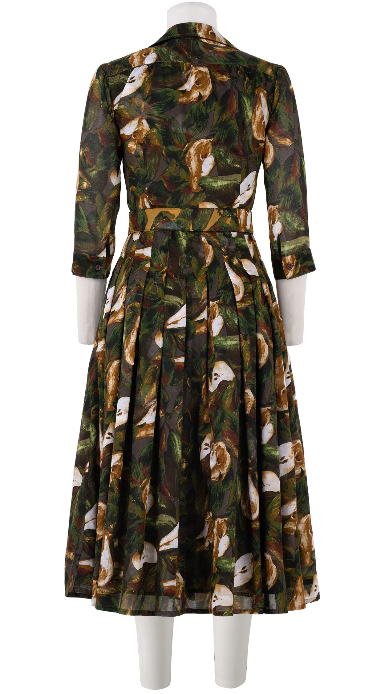 Audrey Dress #4 Shirt Collar 3/4 Sleeve Midi Length Cotton Musola (Pear Harvest)