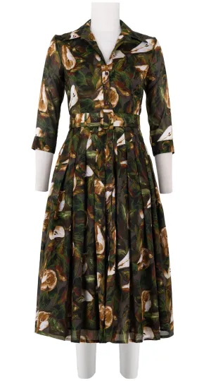 Audrey Dress #4 Shirt Collar 3/4 Sleeve Midi Length Cotton Musola (Pear Harvest)