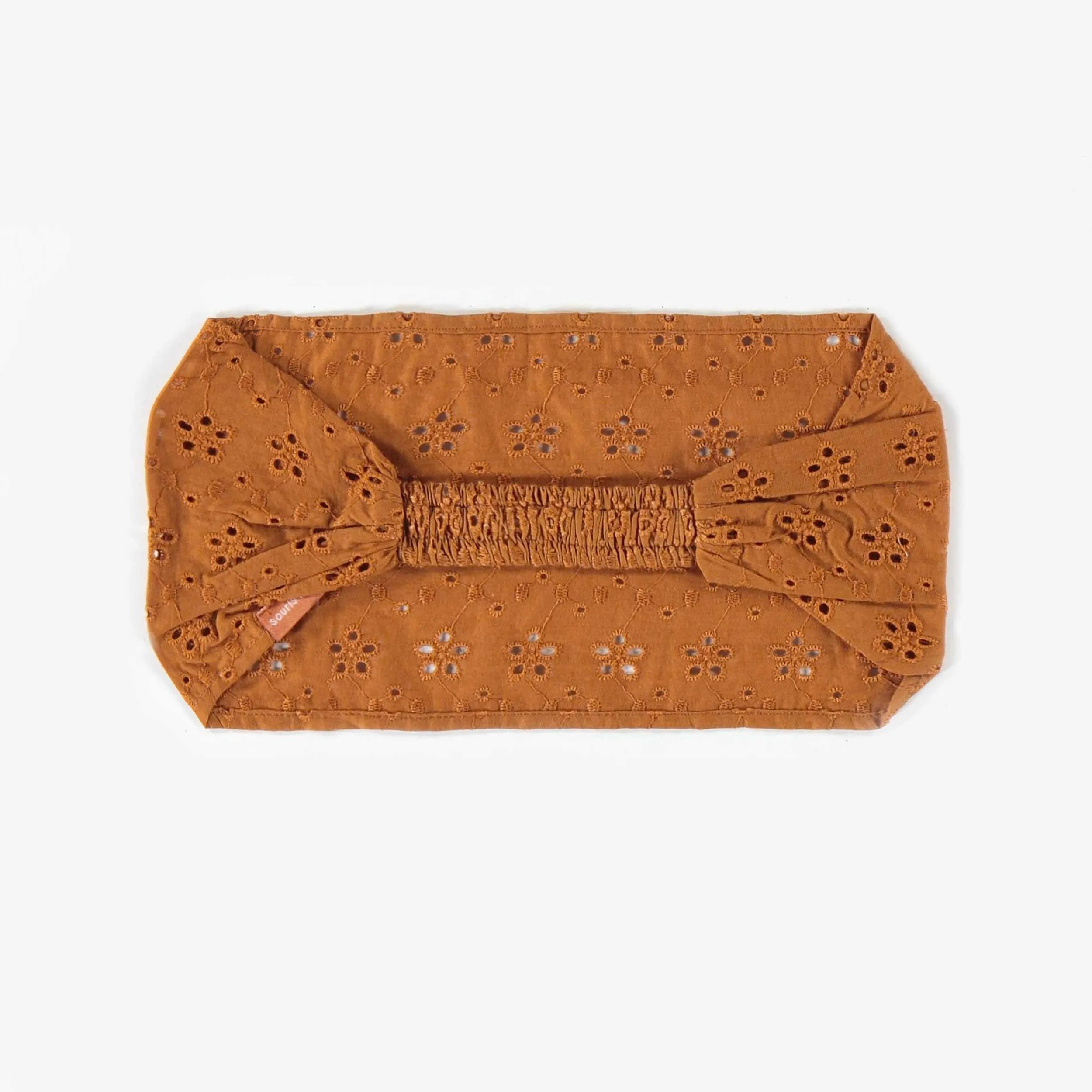 Bandeau brun en popeline avec broderie anglaise, enfant || Brown headband in poplin with english embroidery, child