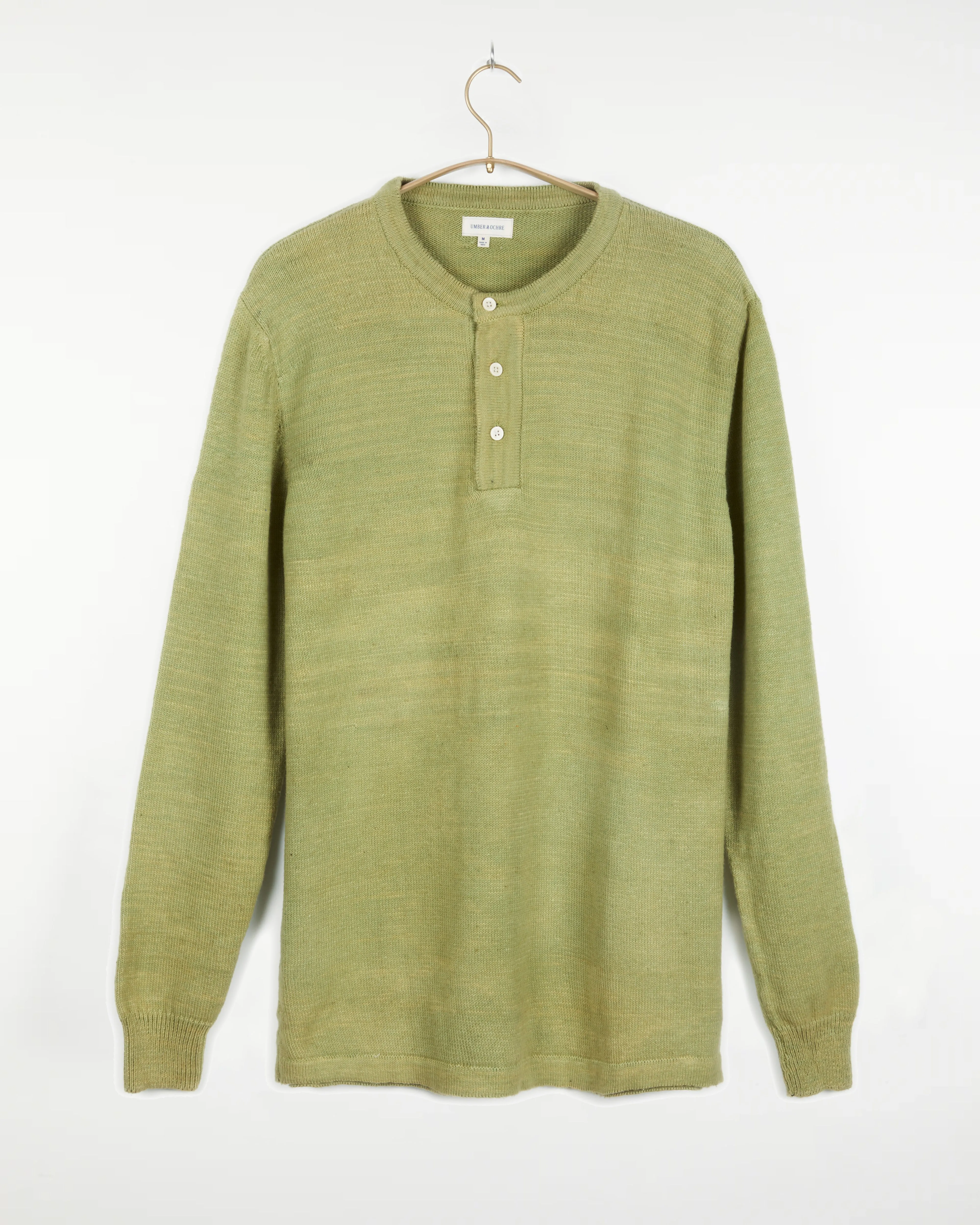 Bandhu Henley Flat Knit Sweater Pale Green