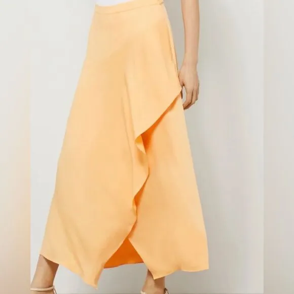 BCBG MAXAZRIA light orange/yellow asymmetrical wrap skirt, side zipper, XS