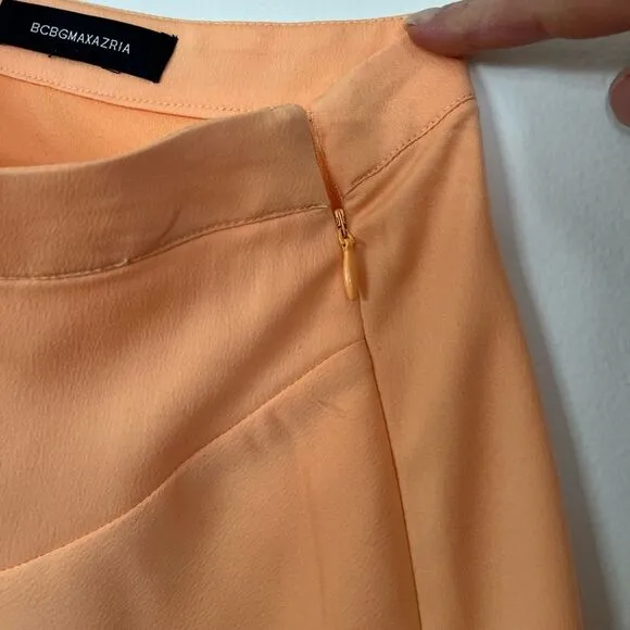 BCBG MAXAZRIA light orange/yellow asymmetrical wrap skirt, side zipper, XS