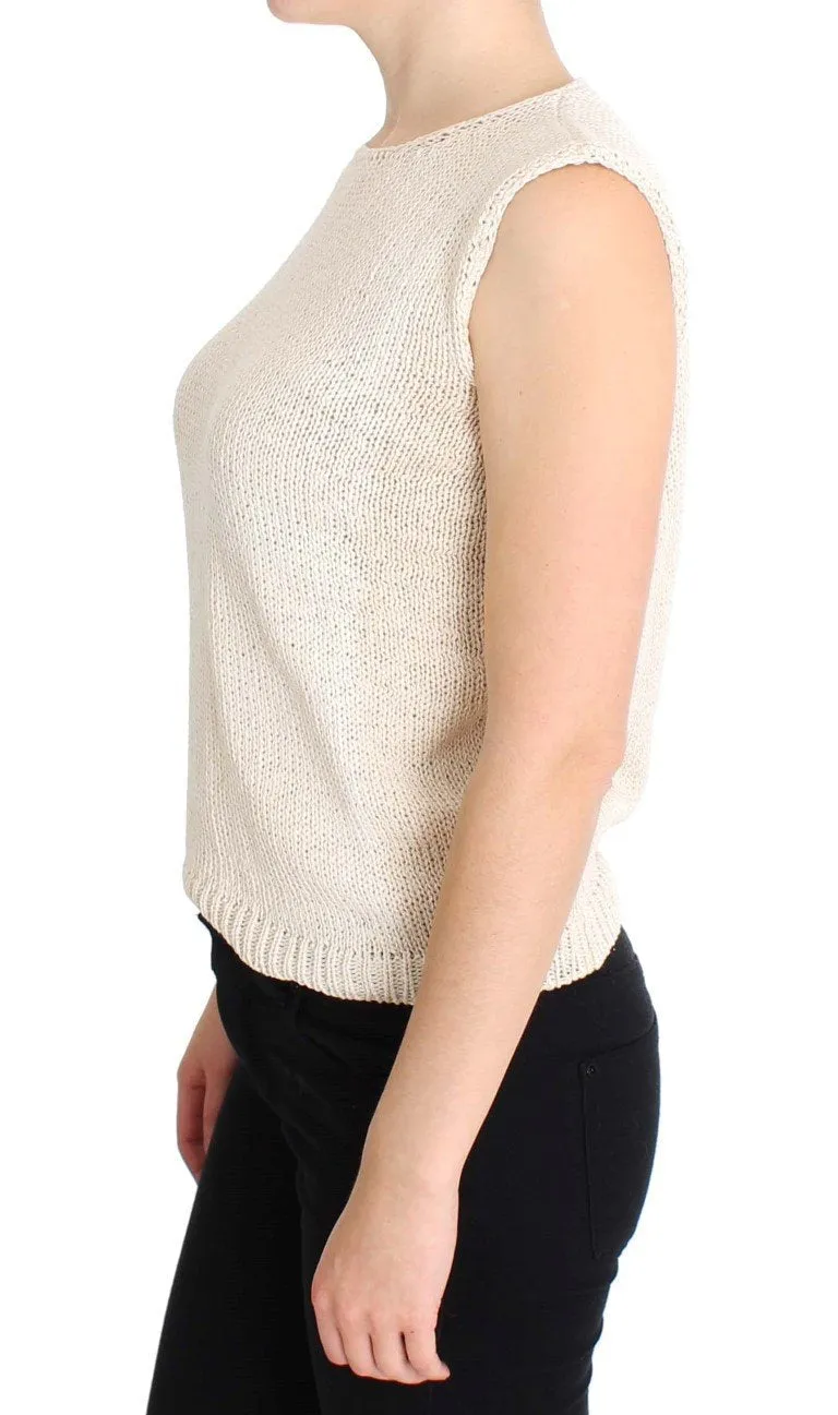 Beige Cotton Blend Knitted Sleeveless Sweater