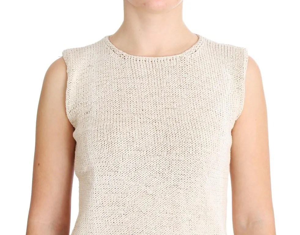 Beige Cotton Blend Knitted Sleeveless Sweater