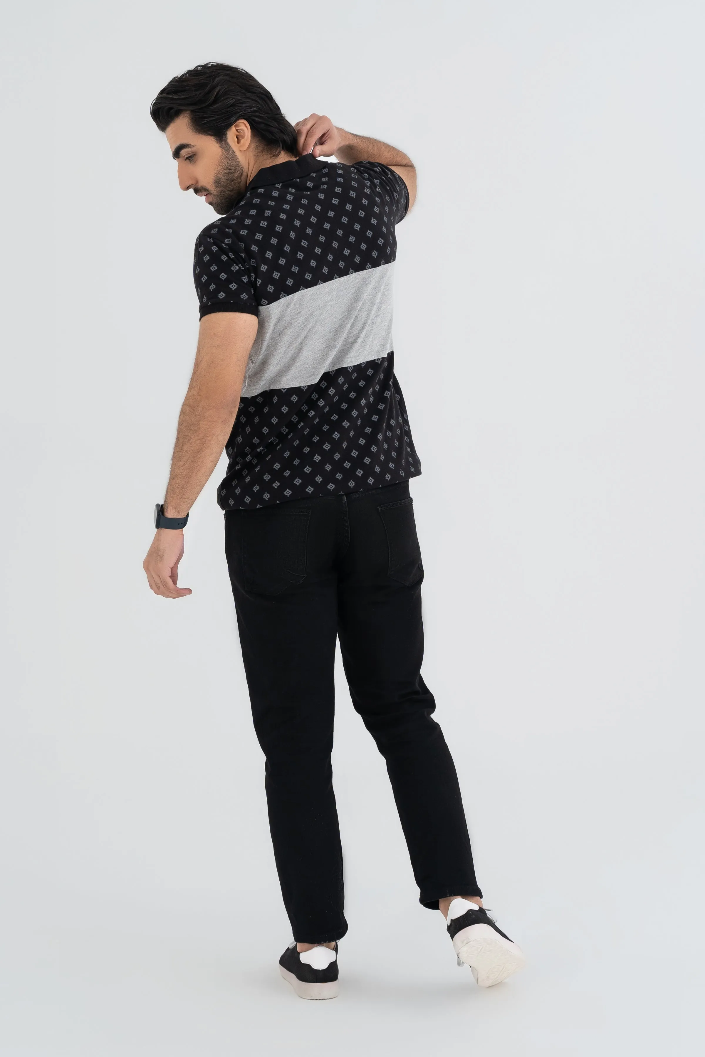 Black Cotton Pique T-Shirt