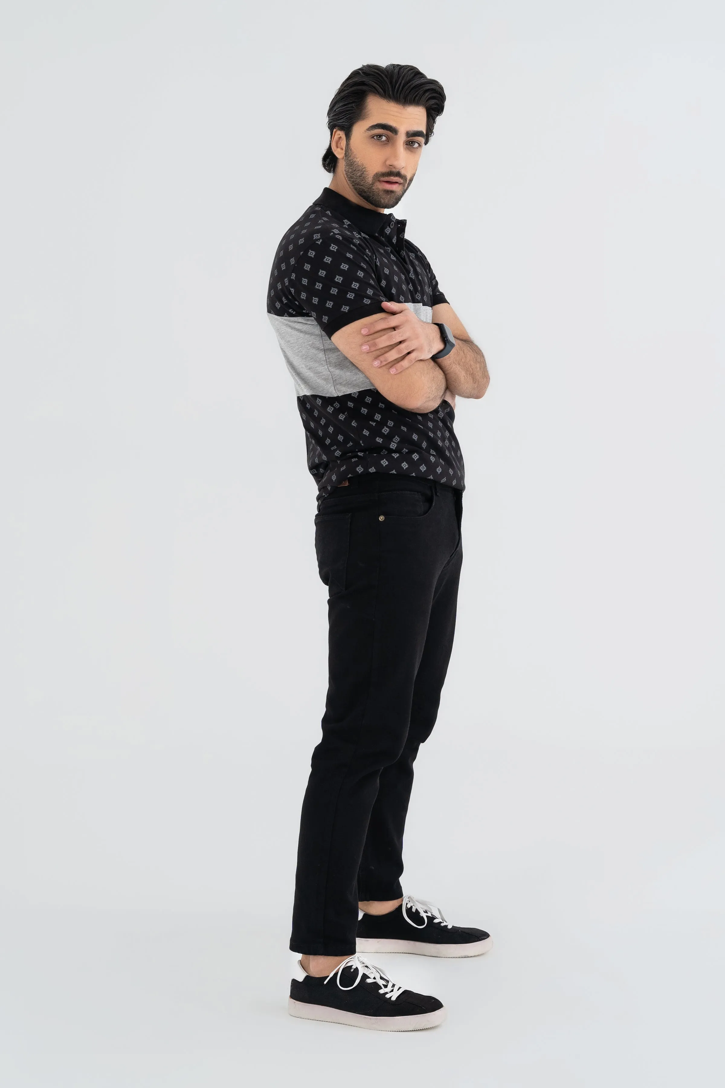 Black Cotton Pique T-Shirt