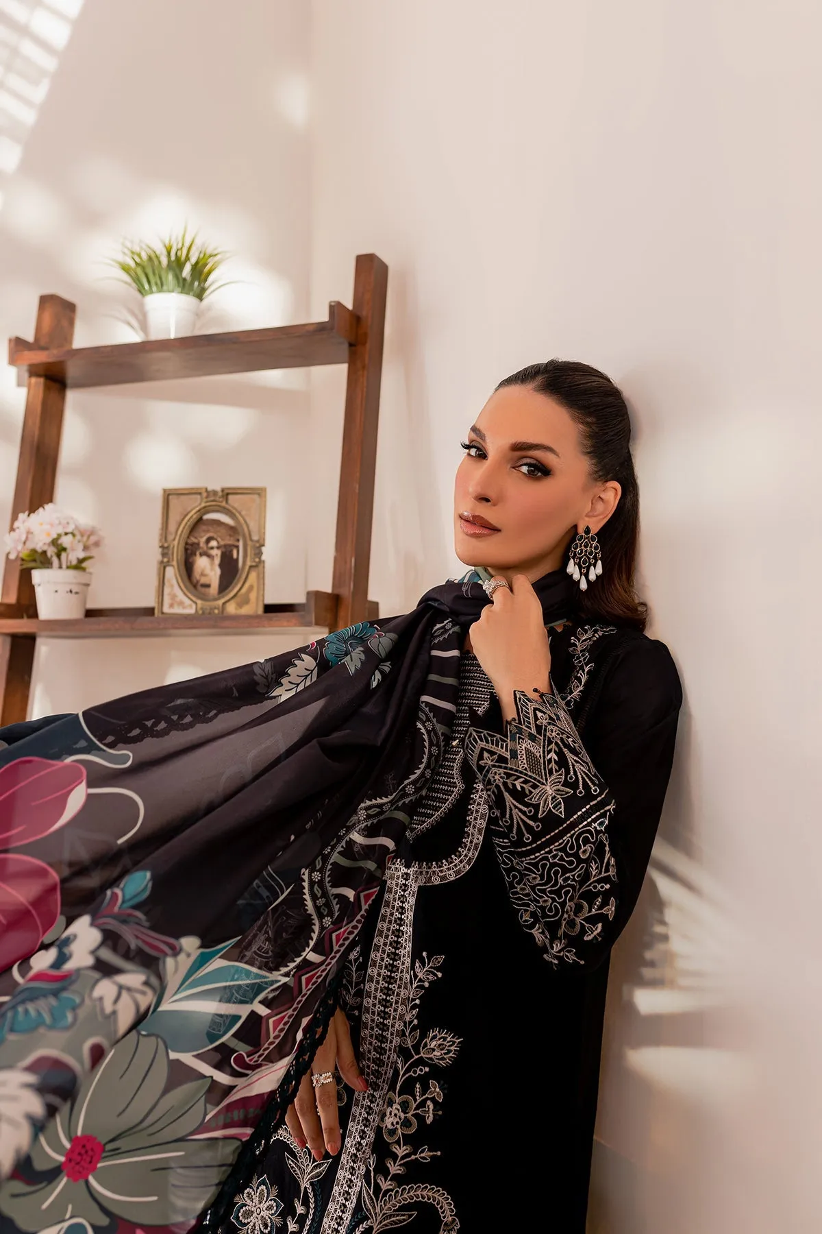 Black Floret | Farasha Mehak Festive Lawn SS 23 | Unstitched Embroidered Collection