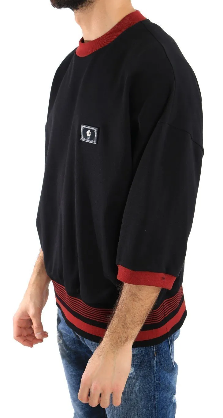 Black Red Cotton Crewneck Sweater