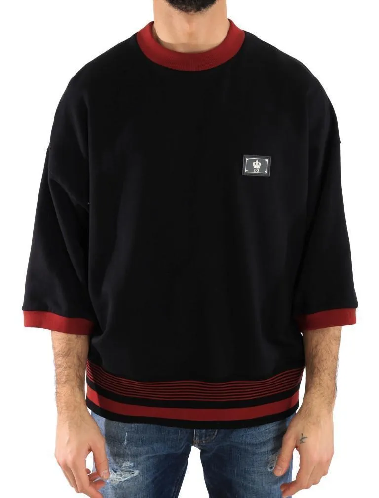 Black Red Cotton Crewneck Sweater