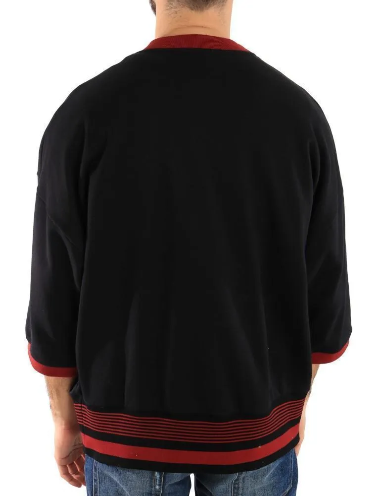 Black Red Cotton Crewneck Sweater