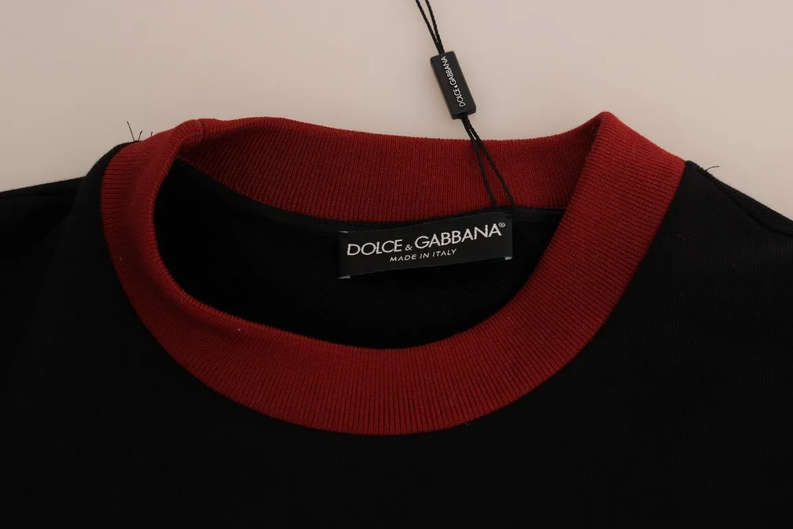 Black Red Cotton Crewneck Sweater