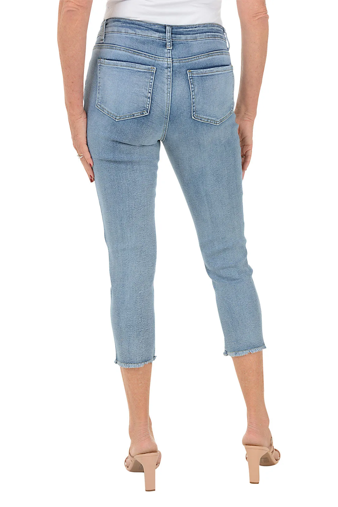 Blue Rhinestone Roses Denim Capri Pant