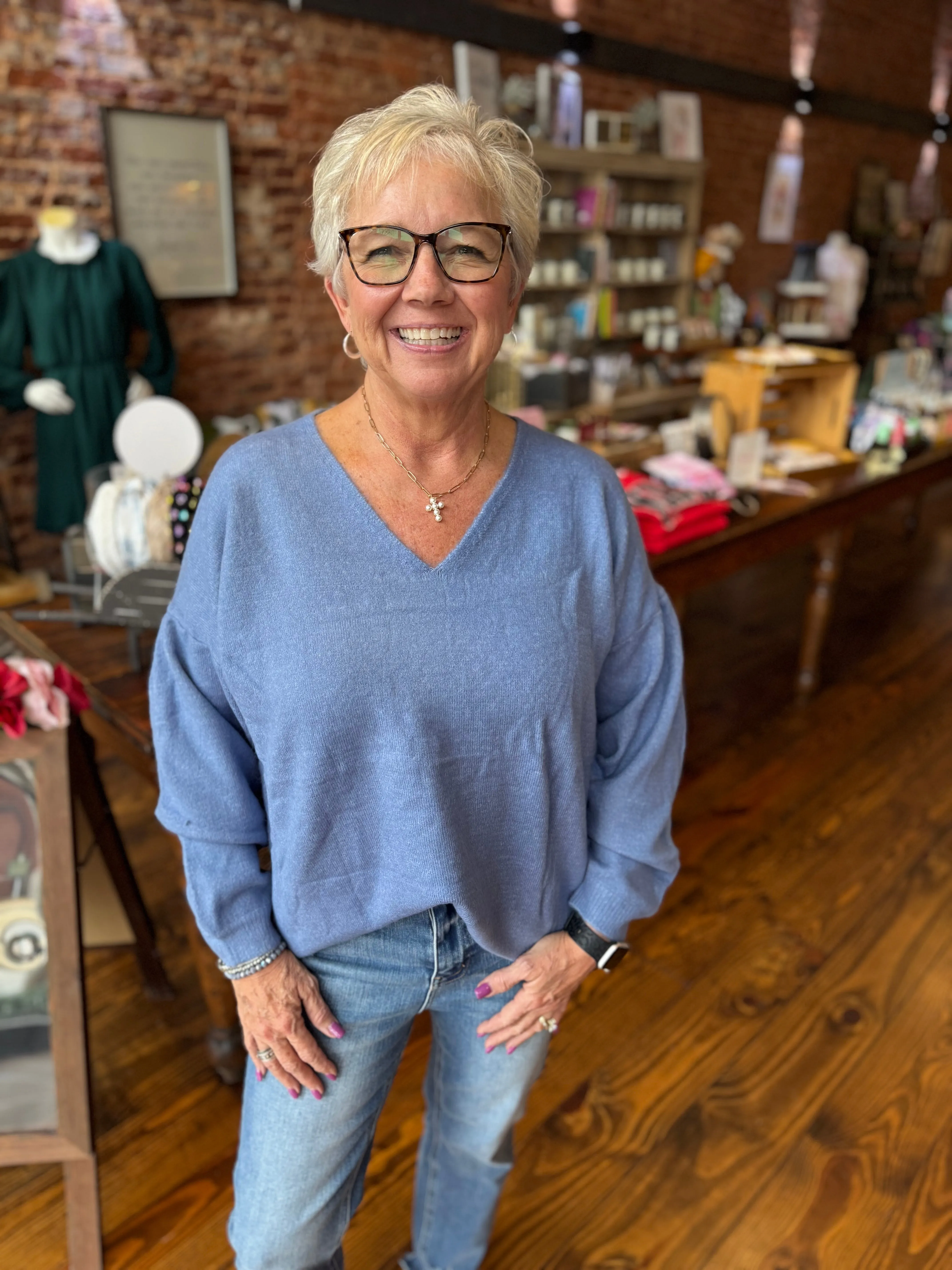 Blue Soft Bubble Sleeve Sweater