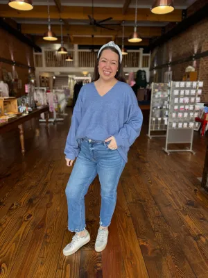 Blue Soft Bubble Sleeve Sweater