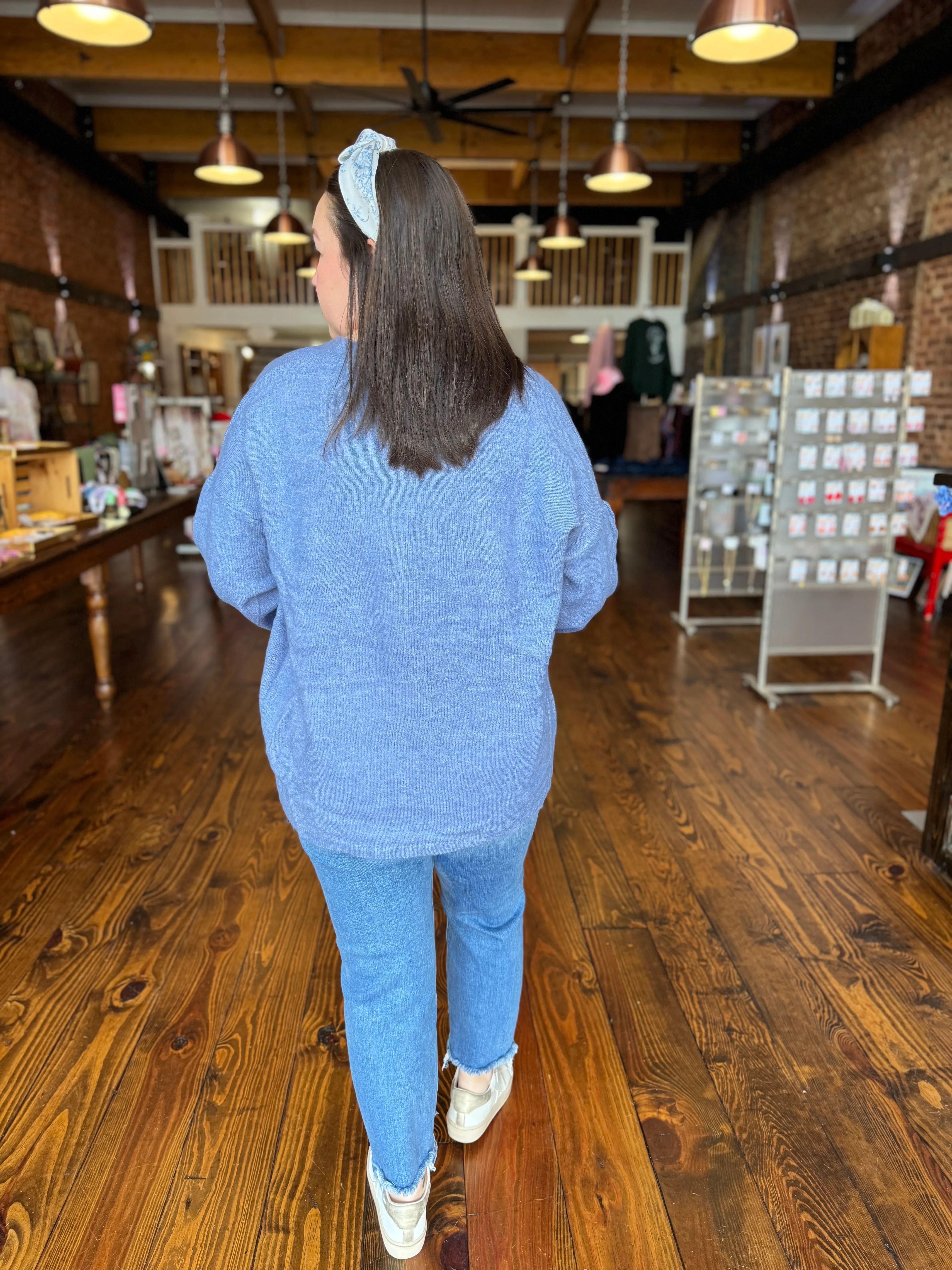 Blue Soft Bubble Sleeve Sweater