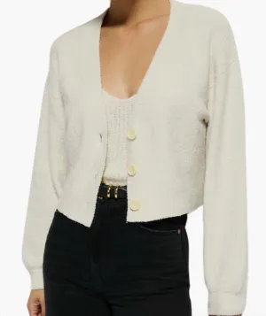 BO BALLOON SLEEVE CARDIGAN IN PORCELAIN