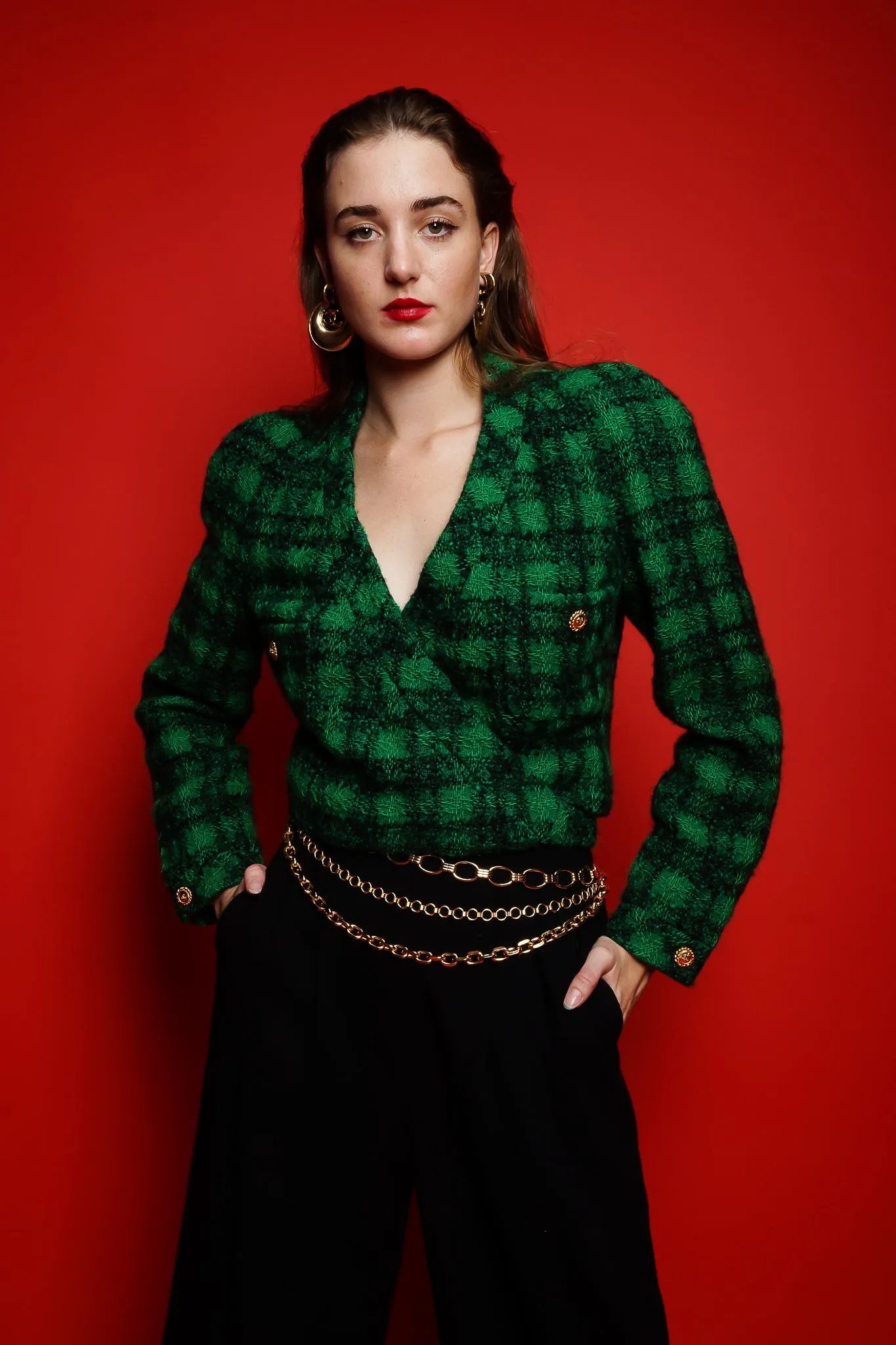 Bouclé Plaid Wrap Jacket