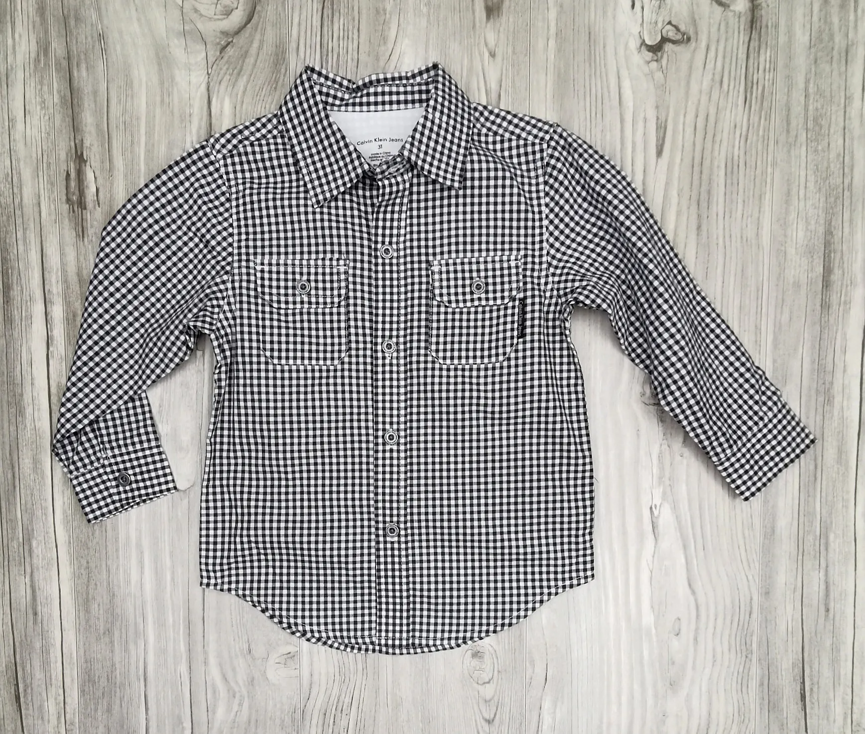 BOY SIZE 3 YEARS - CALVIN KLEIN, Long-sleeve, Checkered Dress Shirt EUC B34