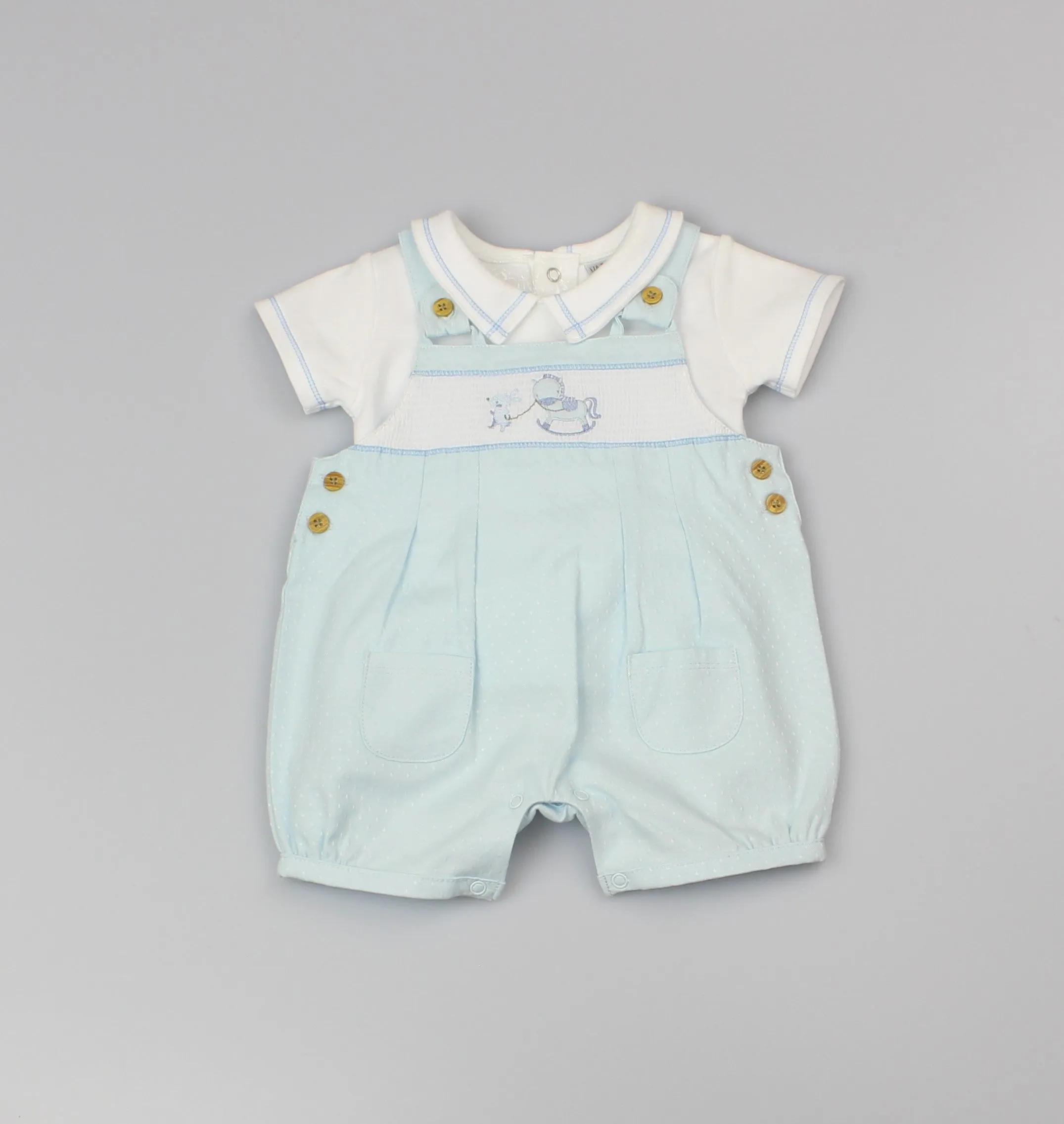 Boys Dungaree & Top Bear Rocking Horse (0-9 Months)-GF1053