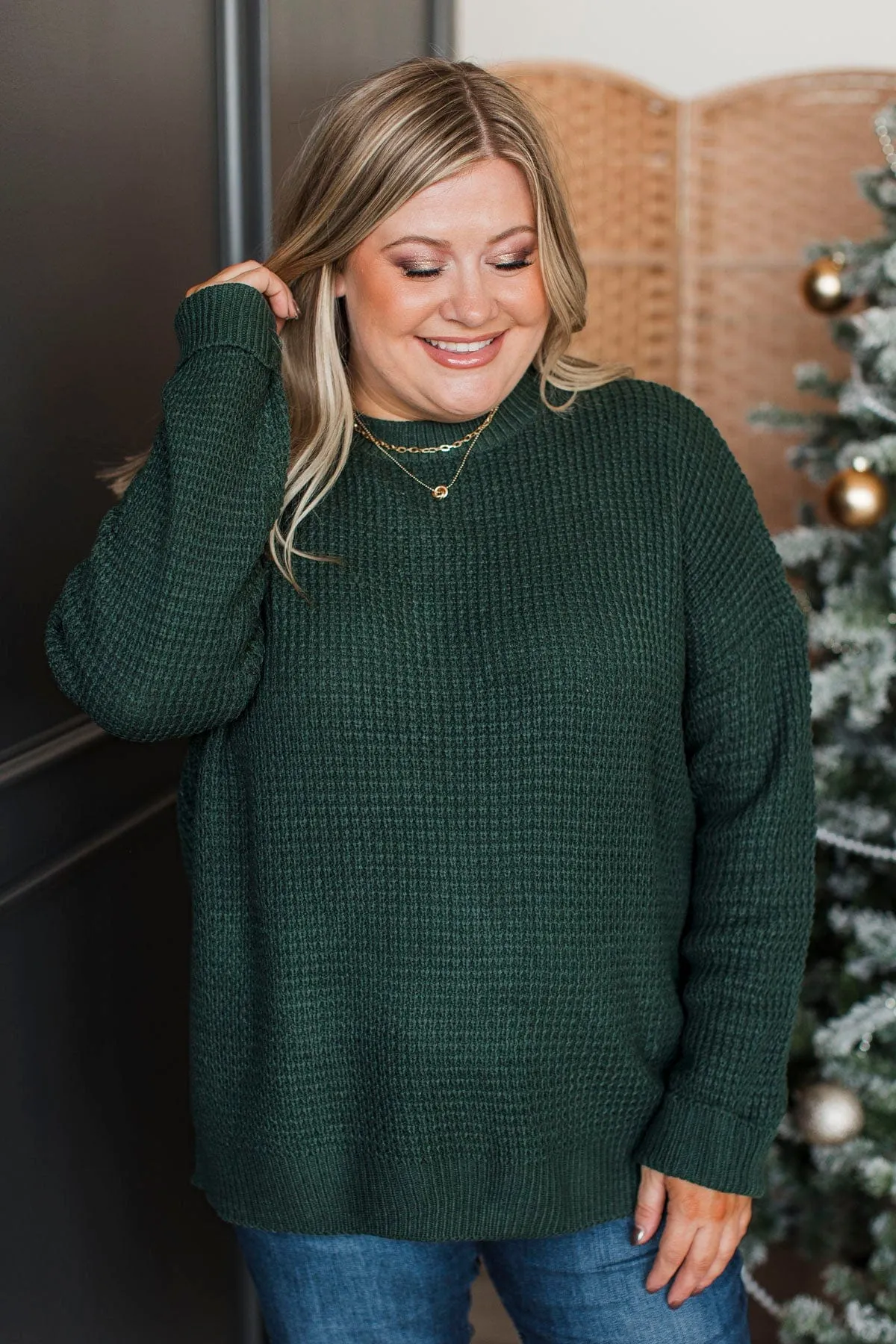 Captivating In Color Knit Sweater- Forest Green