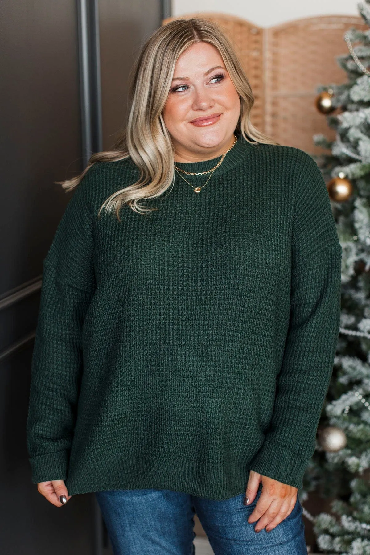 Captivating In Color Knit Sweater- Forest Green