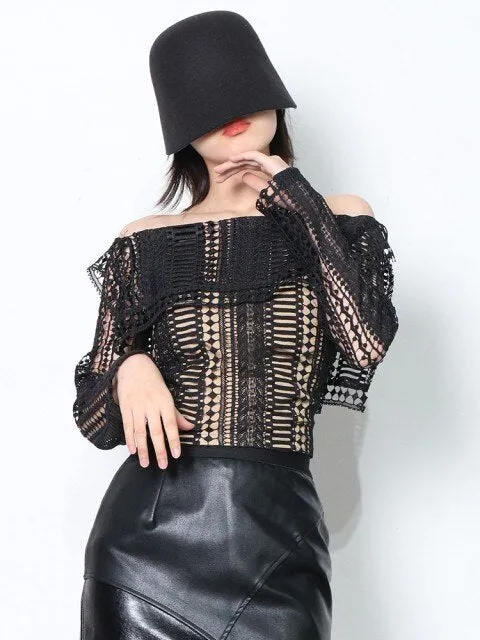 Casual Plain T Shirt For Women Slash Neck Loose Long Sleeve