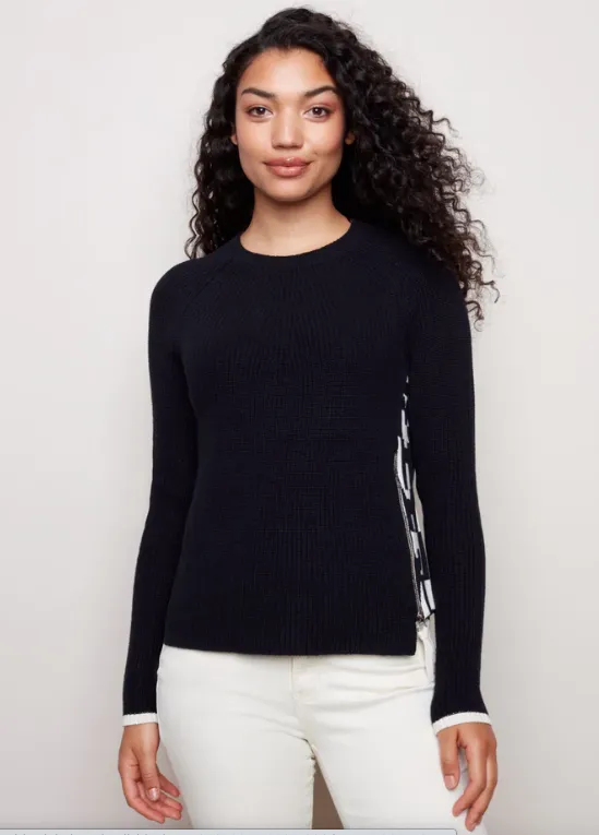 Charlie B. Crew Neck Sweater with Alphabet Detail - Black