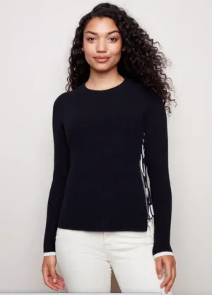 Charlie B. Crew Neck Sweater with Alphabet Detail - Black