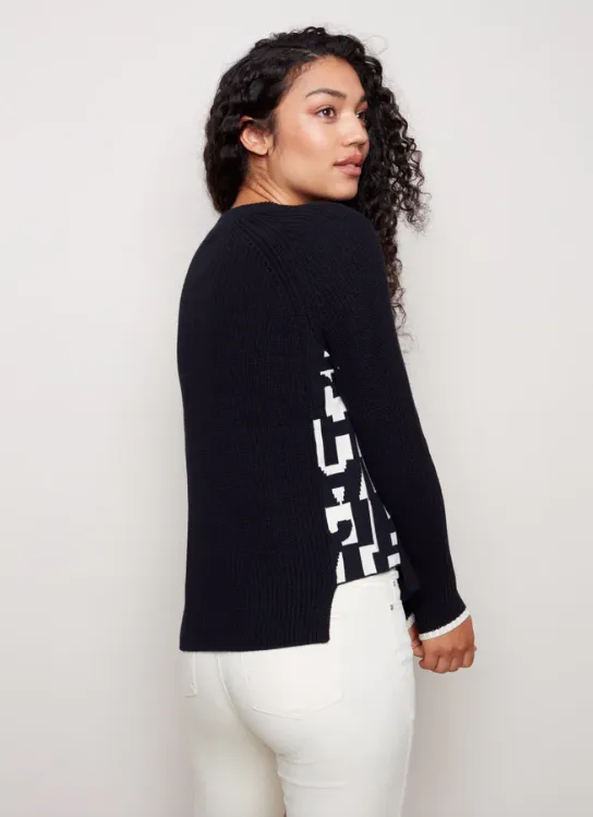 Charlie B. Crew Neck Sweater with Alphabet Detail - Black