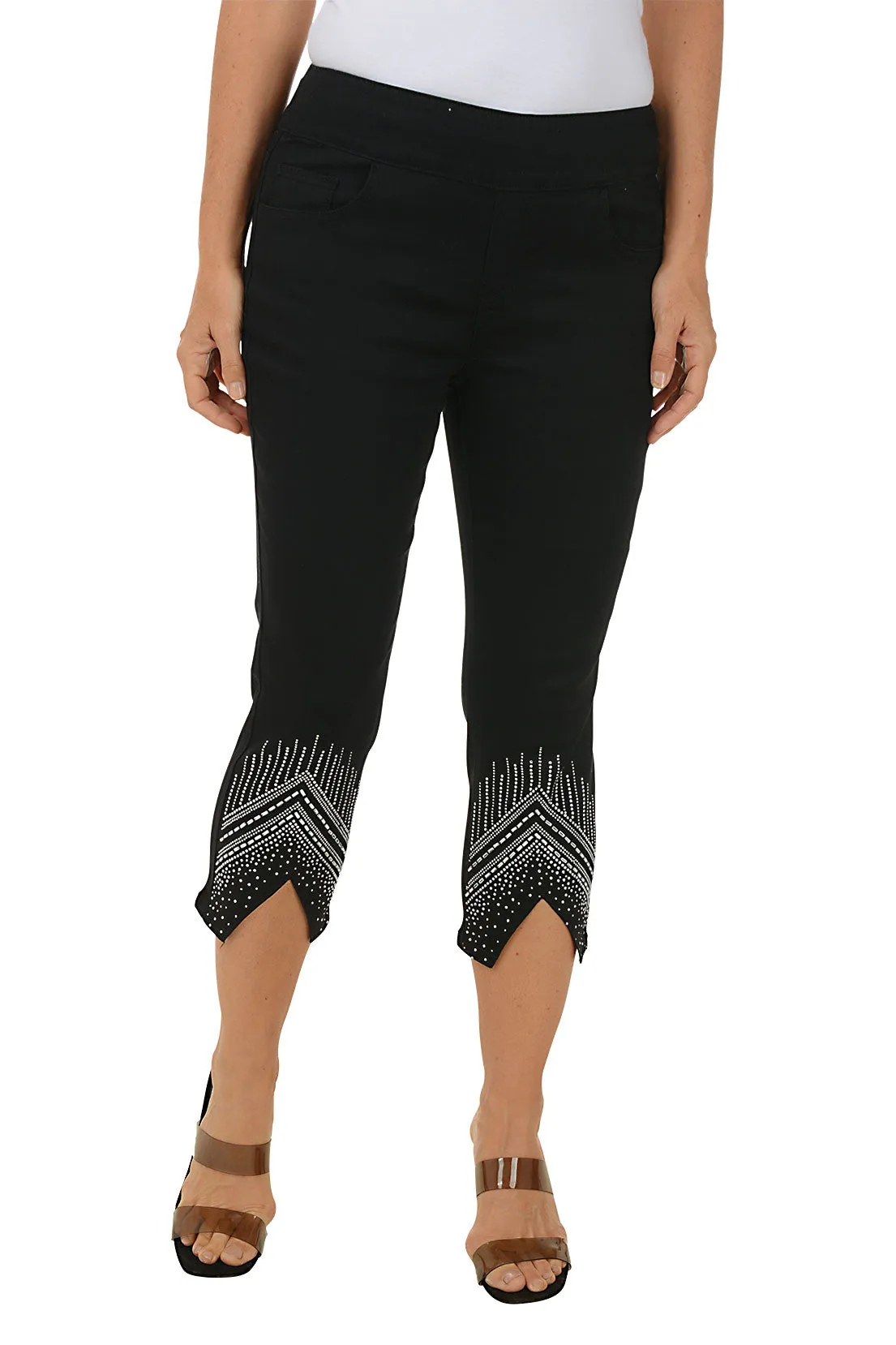 Chevron Rhinestone Denim Capri Pant