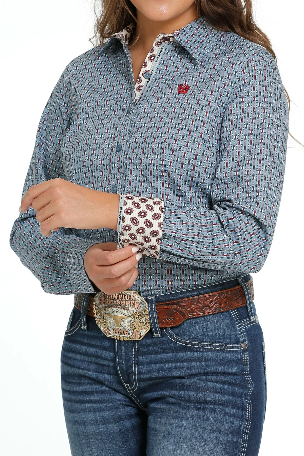 Cinch Women's Light Blue Print Western Shirt
