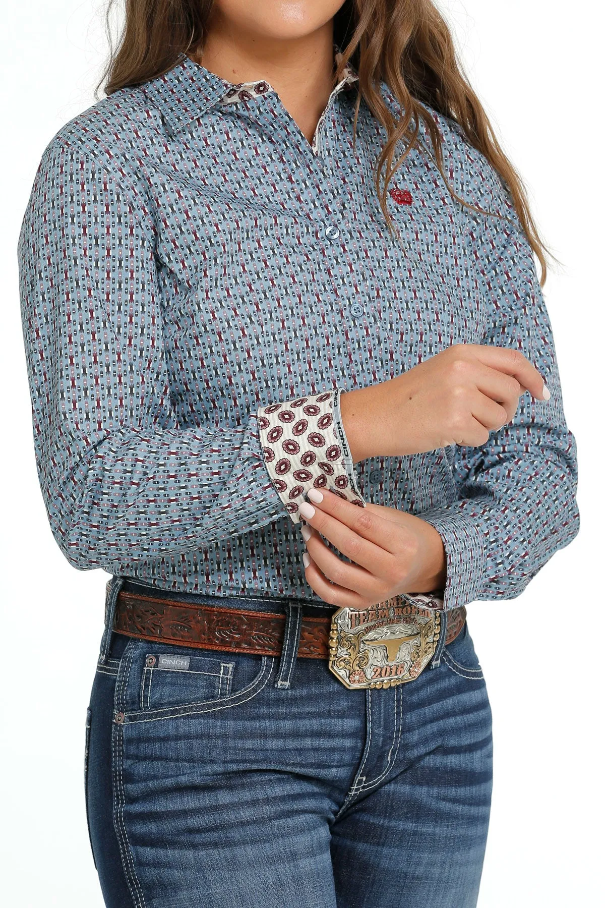 Cinch Women's Light Blue Print Western Shirt