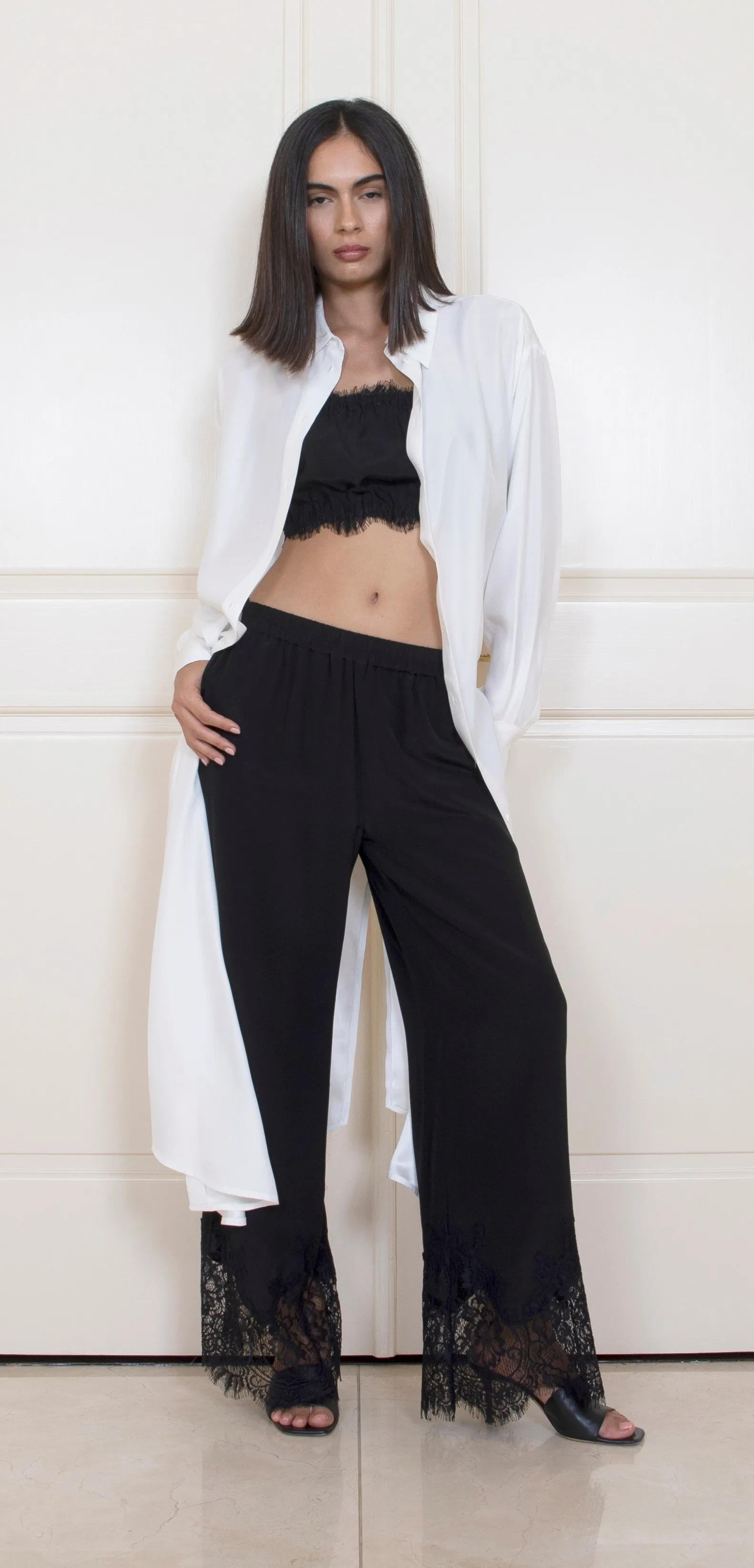 Claudette Lace Silk Pants Black