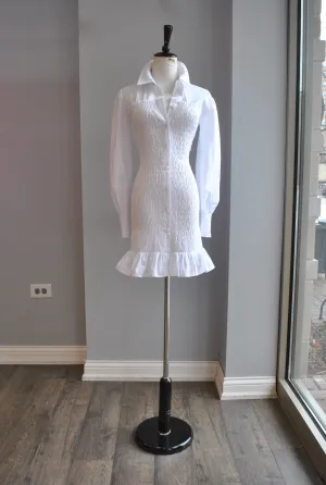 CLEARANCE - WHITE SHIRT DRESS WITH RUSHING