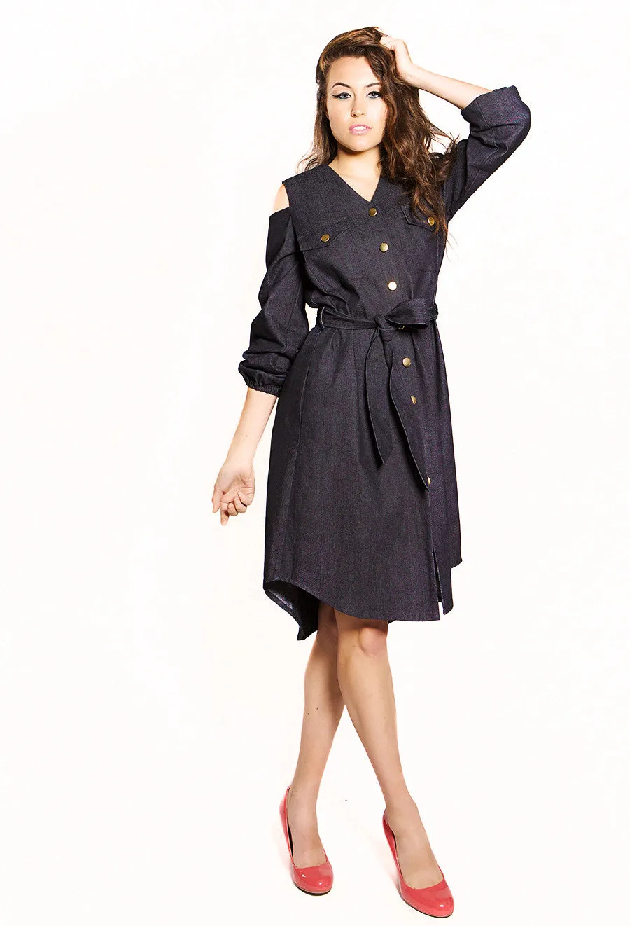 Cold-Shoulder Shirt Dress