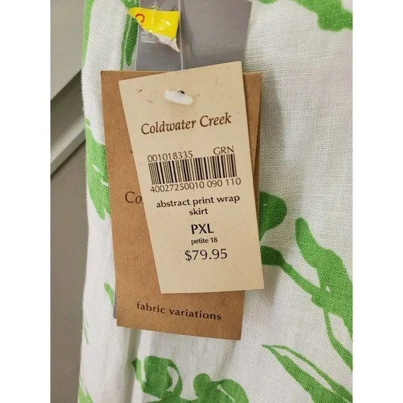 ColdWater Creek Women White 100%Linen Pull on Abstract Print Wrap Skirt Size PXL
