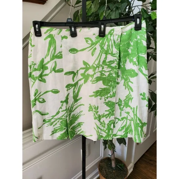 ColdWater Creek Women White 100%Linen Pull on Abstract Print Wrap Skirt Size PXL