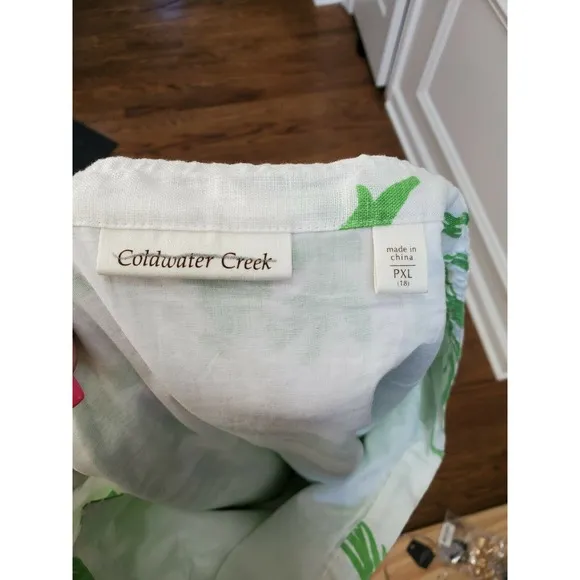 ColdWater Creek Women White 100%Linen Pull on Abstract Print Wrap Skirt Size PXL