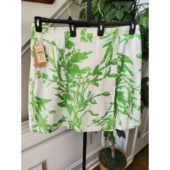 ColdWater Creek Women White 100%Linen Pull on Abstract Print Wrap Skirt Size PXL
