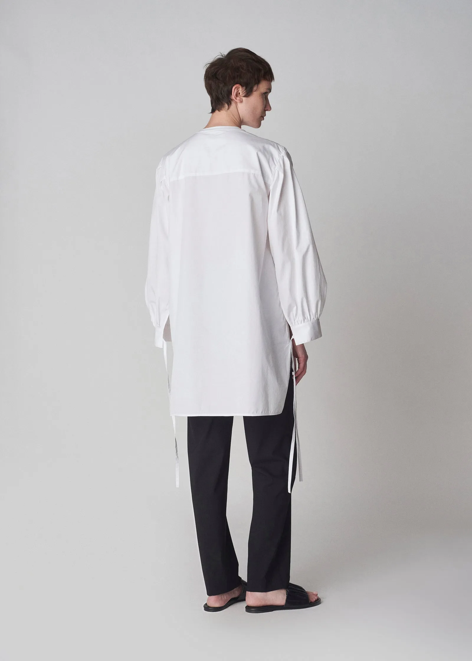 Collarless Tunic Shirt in Cotton Poplin - White