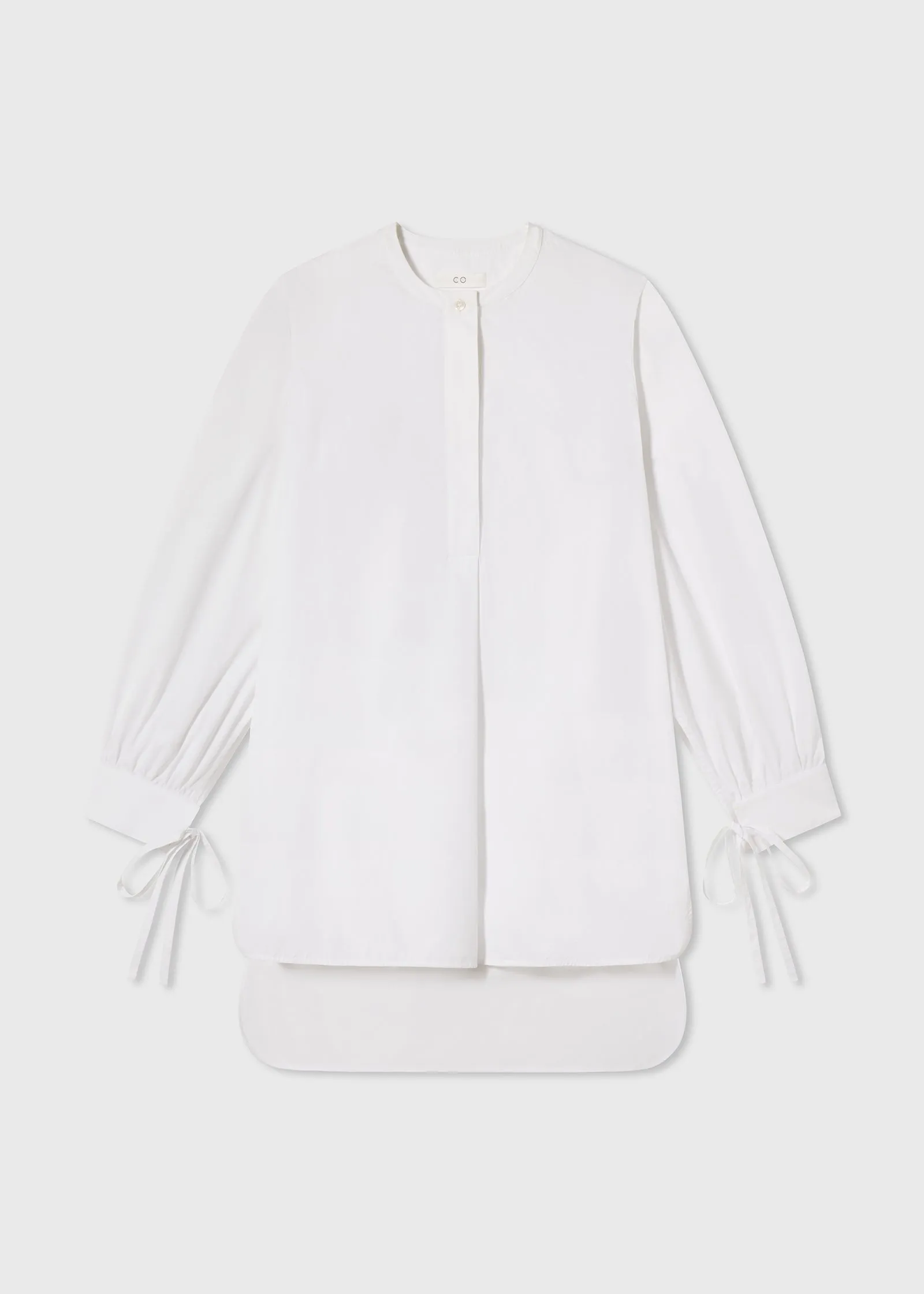 Collarless Tunic Shirt in Cotton Poplin - White