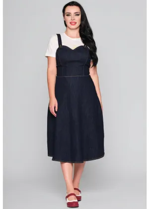 Collectif Jupiter Denim Pinafore 50's Swing Dress Navy