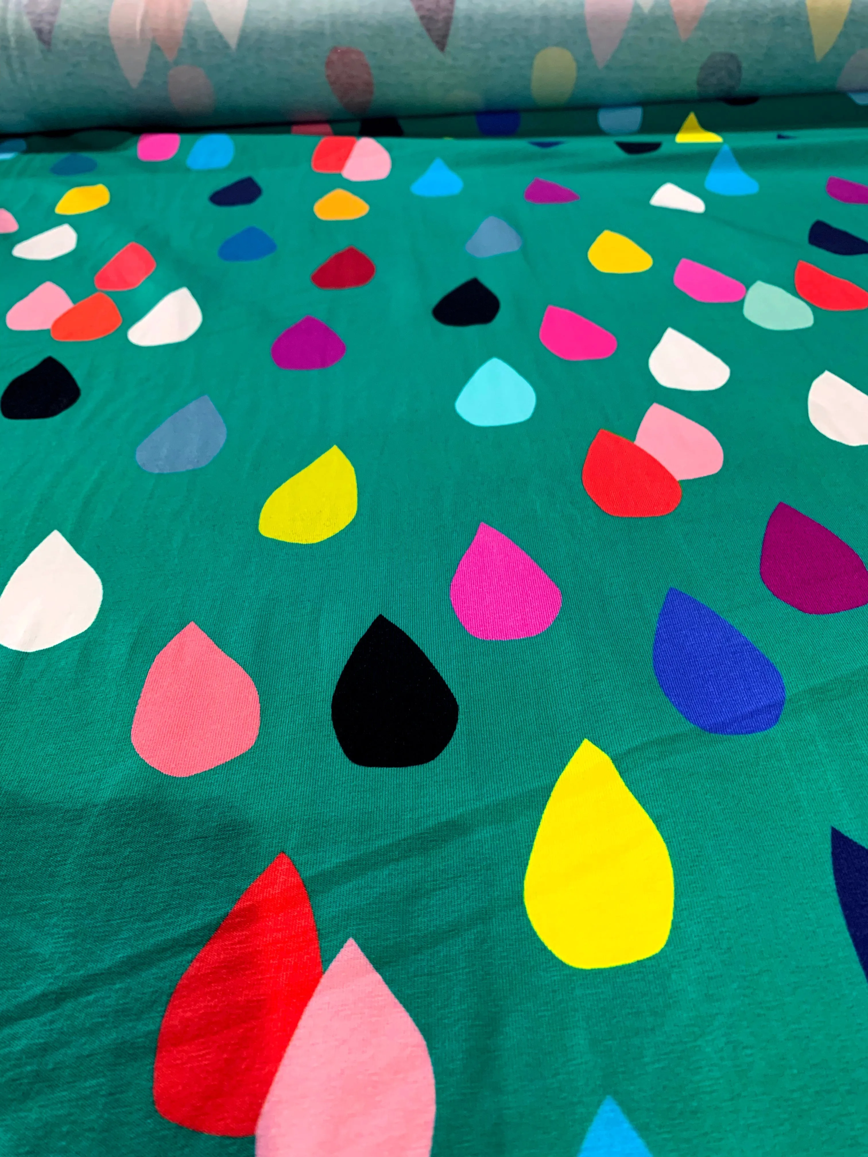 Colour Drops (dark mint) heavy cotton jersey piece 40cm
