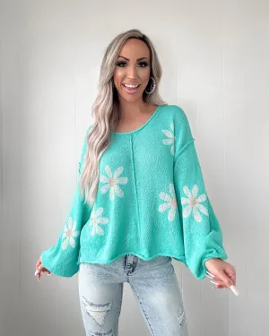 Daisy Delight Knit Sweater - Mint