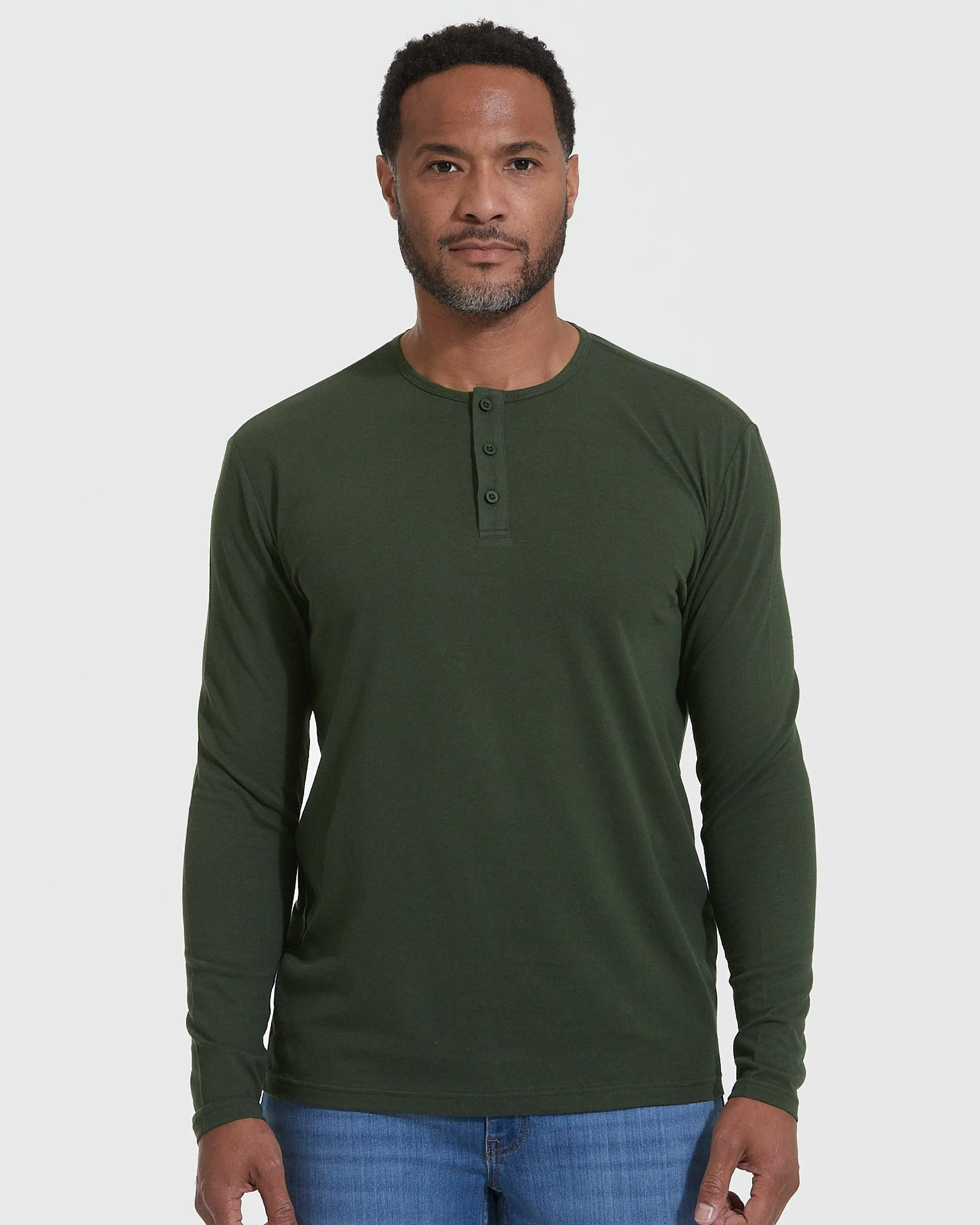Dark Olive Long Sleeve Henley Shirt