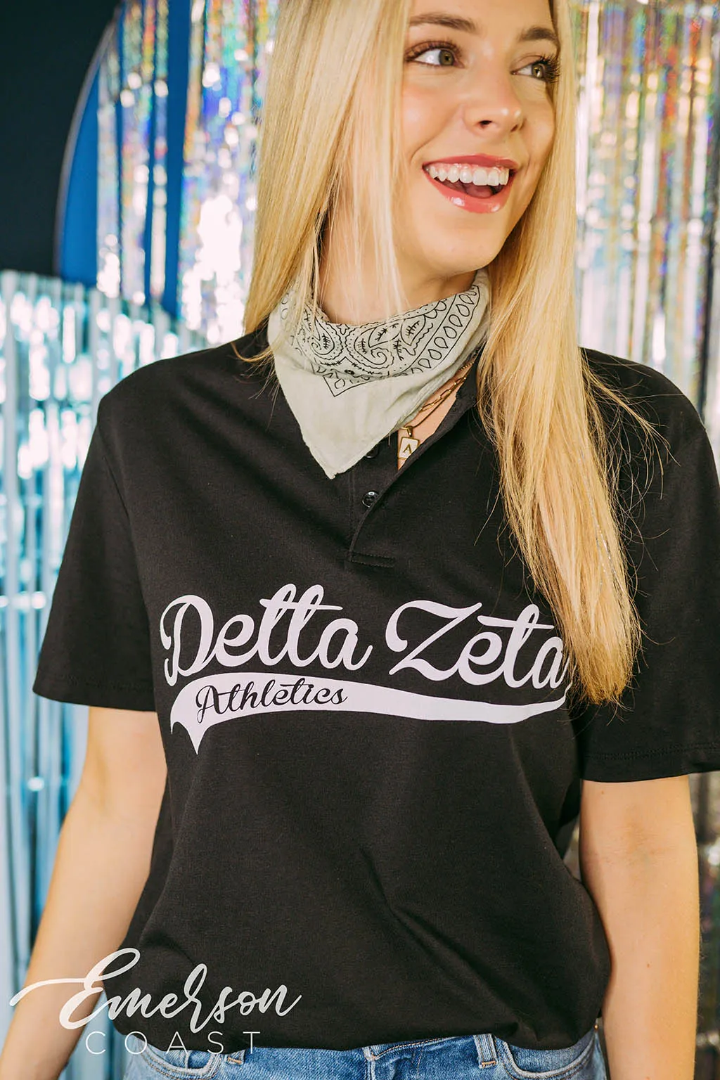 Delta Zeta Athletics Black Henley