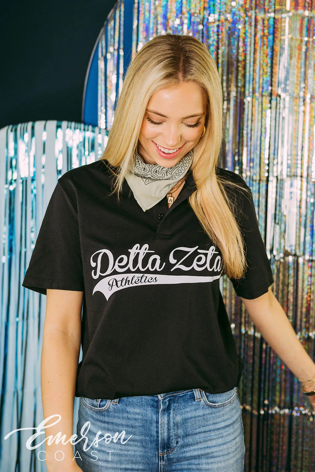 Delta Zeta Athletics Black Henley